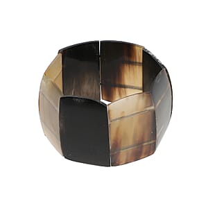 Natural Brown & Black Genuine Buffalo Horn Cushion Shape Stretch Bracelet