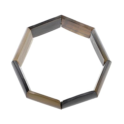 Super Find Natural Brown & Black Buffalo Horn Cushion Shape Stretch Bracelet