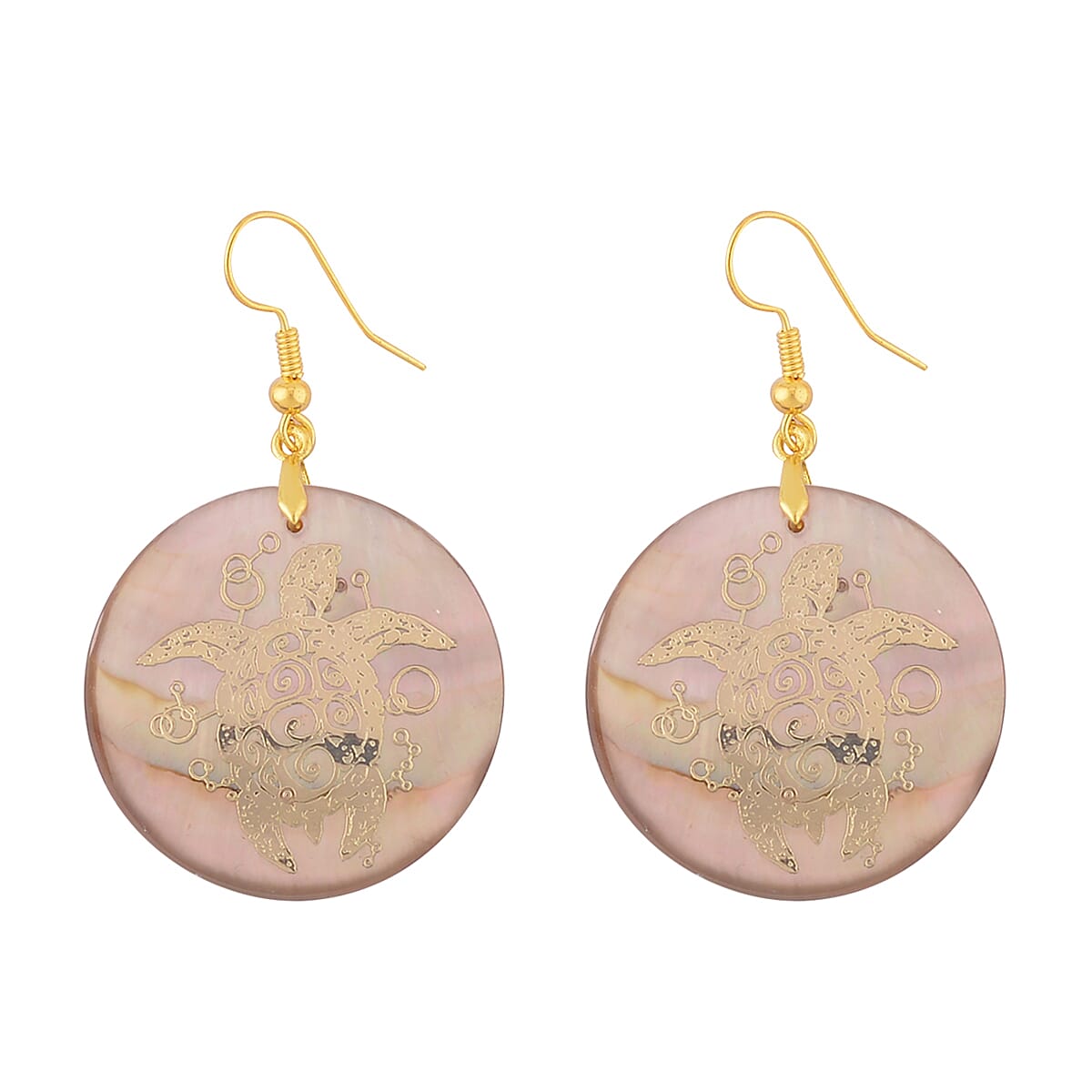 Brown Shell Turtle Earrings and Pendant Necklace 20 Inches in ION Plated Yellow Gold Stainless Steel and Goldtone