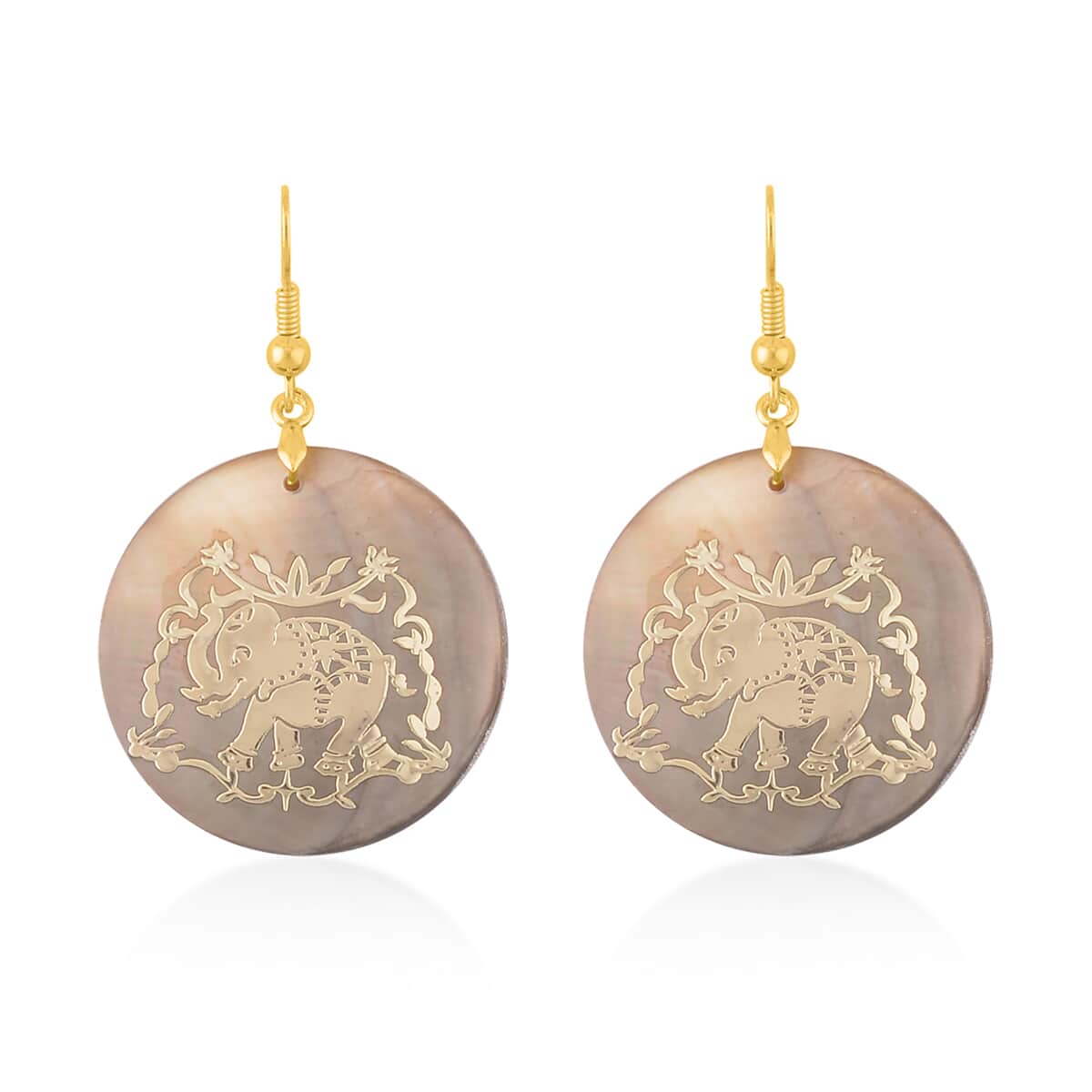 Brown Shell Elephant Earrings and Pendant Necklace in ION Plated Yellow Gold Stainless Steel and Goldtone 20 Inches image number 5