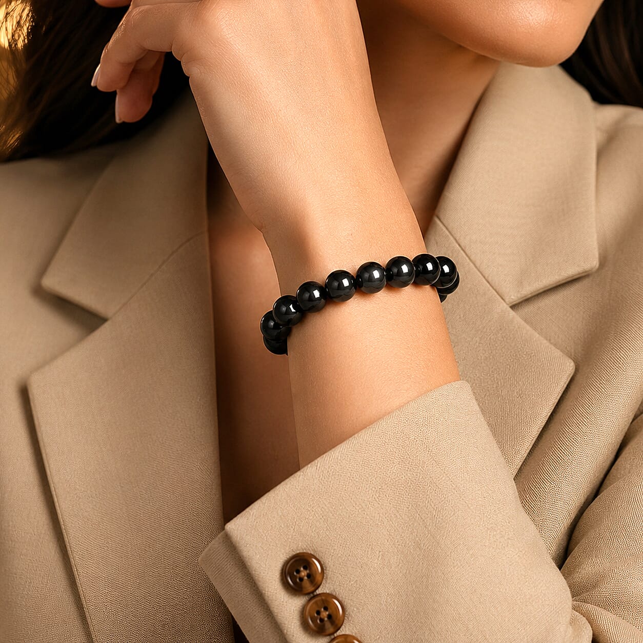 Shungite 128.00 ctw Beaded Stretch Bracelet (6.5-7In)