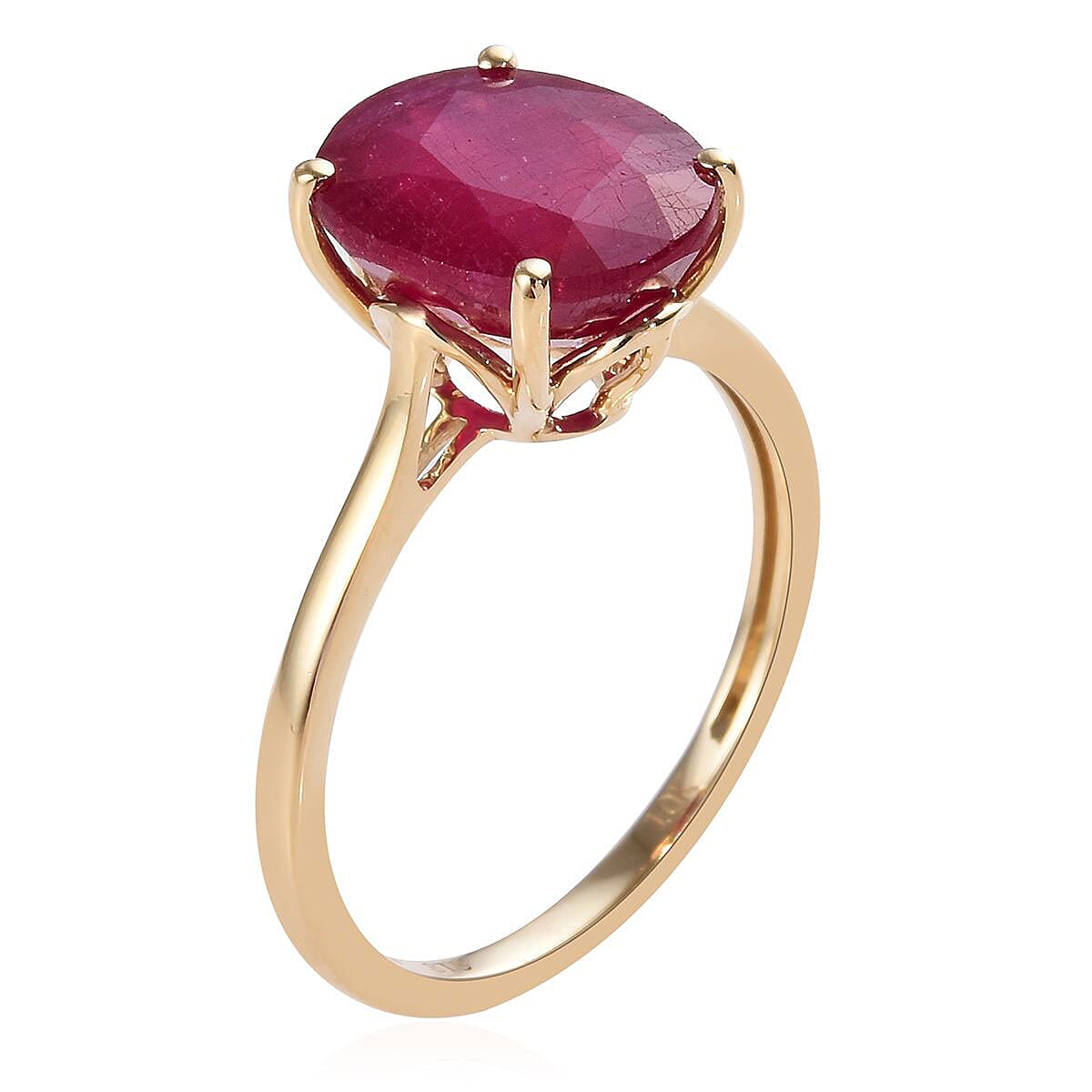 Luxoro 10K Yellow Gold AAA Niassa Ruby (FF) Solitaire Ring (Size 9.0) 5.60 ctw image number 3
