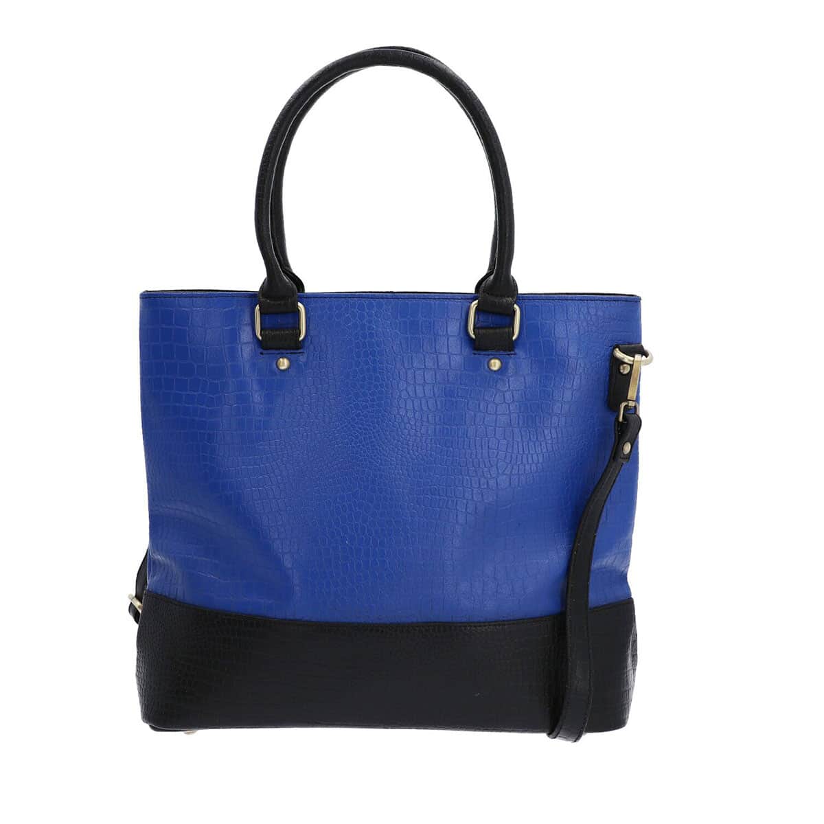 Blue 100% Genuine Leather Crocodile Embossed Shoulder Bag with Detachable Strap and Standing Studs image number 0