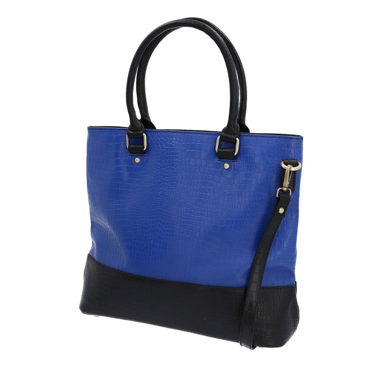 Blue 100% Genuine Leather Crocodile Embossed Shoulder Bag with Detachable Strap and Standing Studs image number 2