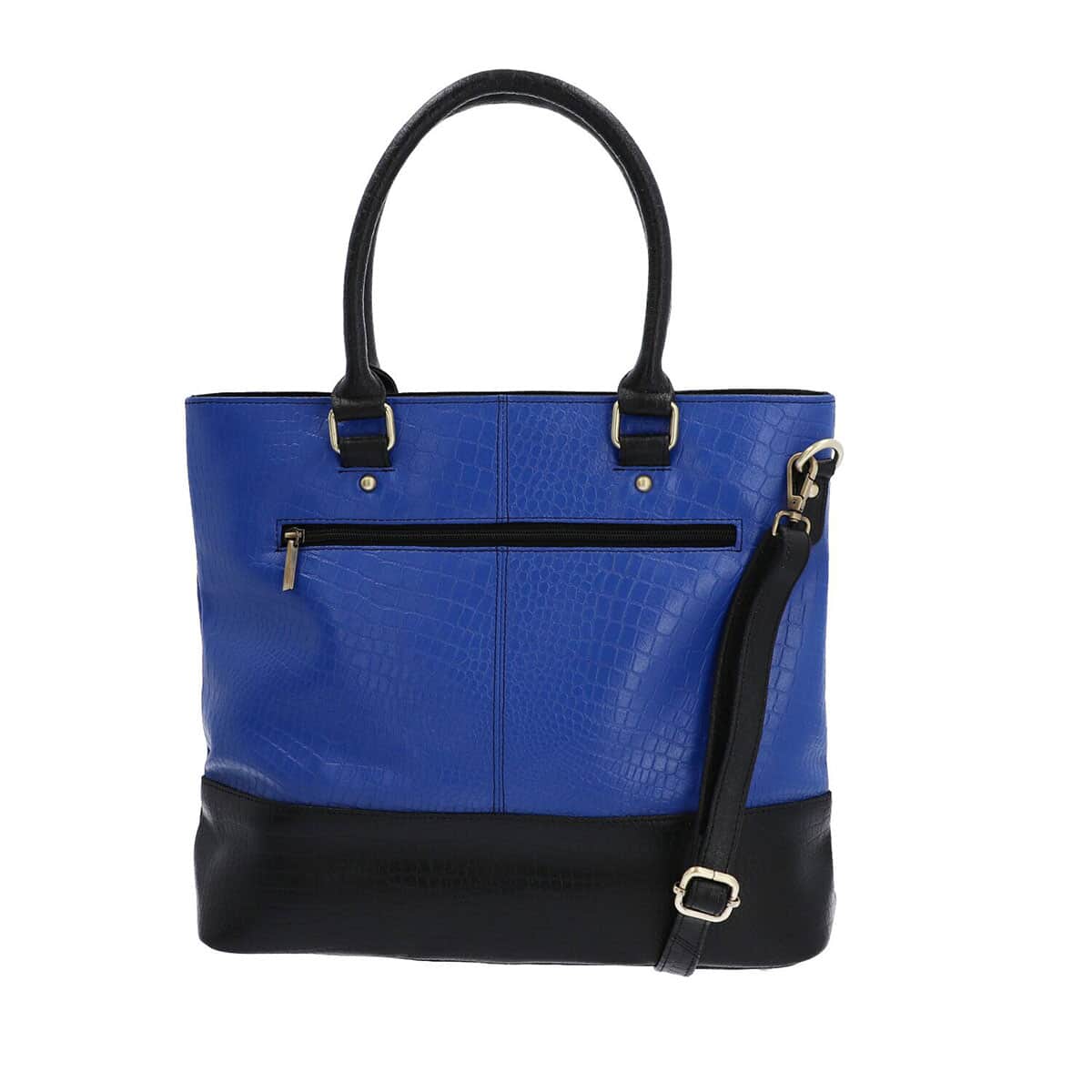 Blue 100% Genuine Leather Crocodile Embossed Shoulder Bag with Detachable Strap and Standing Studs image number 3