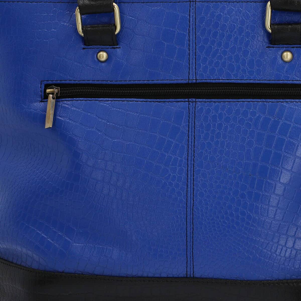 Blue 100% Genuine Leather Crocodile Embossed Shoulder Bag with Detachable Strap and Standing Studs image number 5