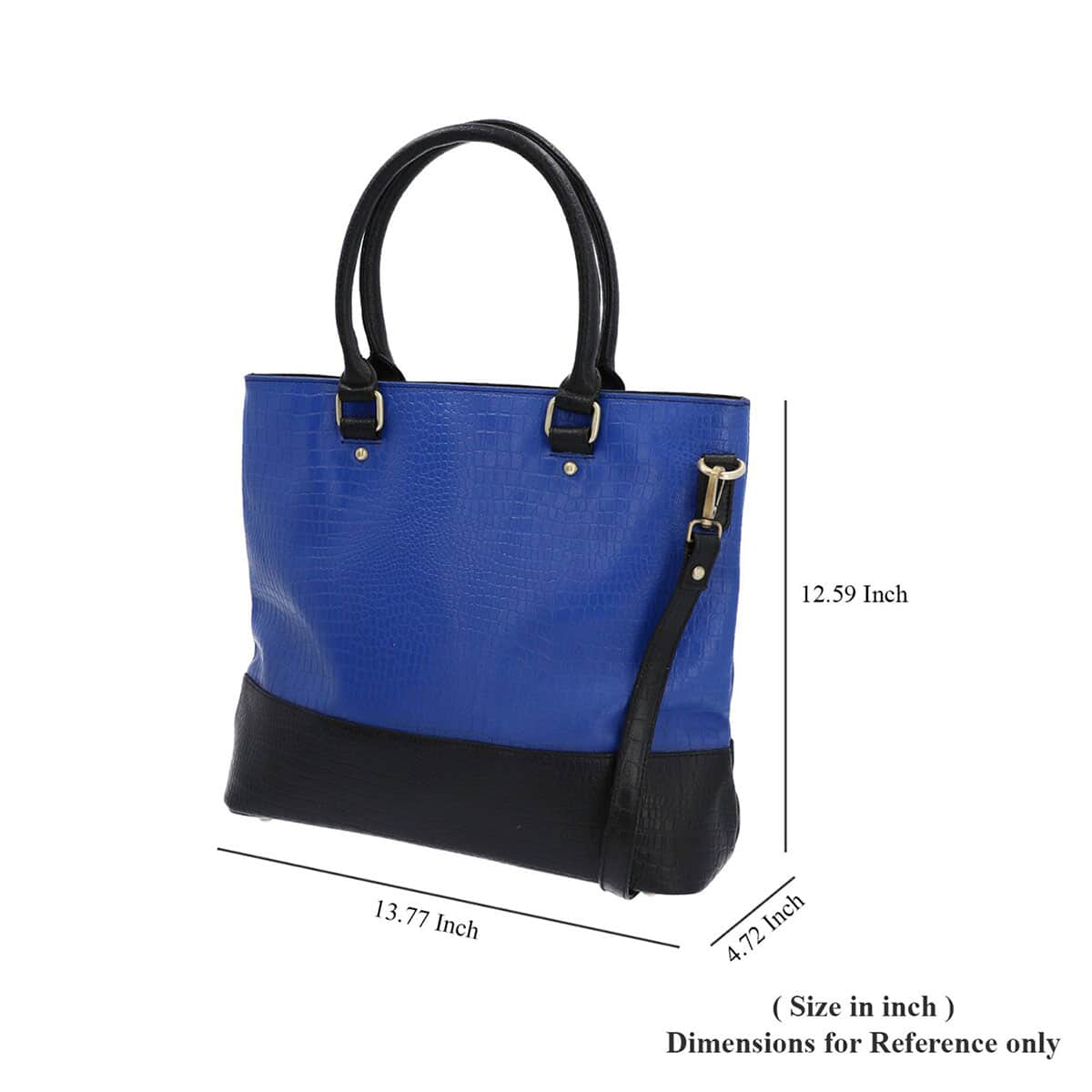 Blue 100% Genuine Leather Crocodile Embossed Shoulder Bag with Detachable Strap and Standing Studs image number 6
