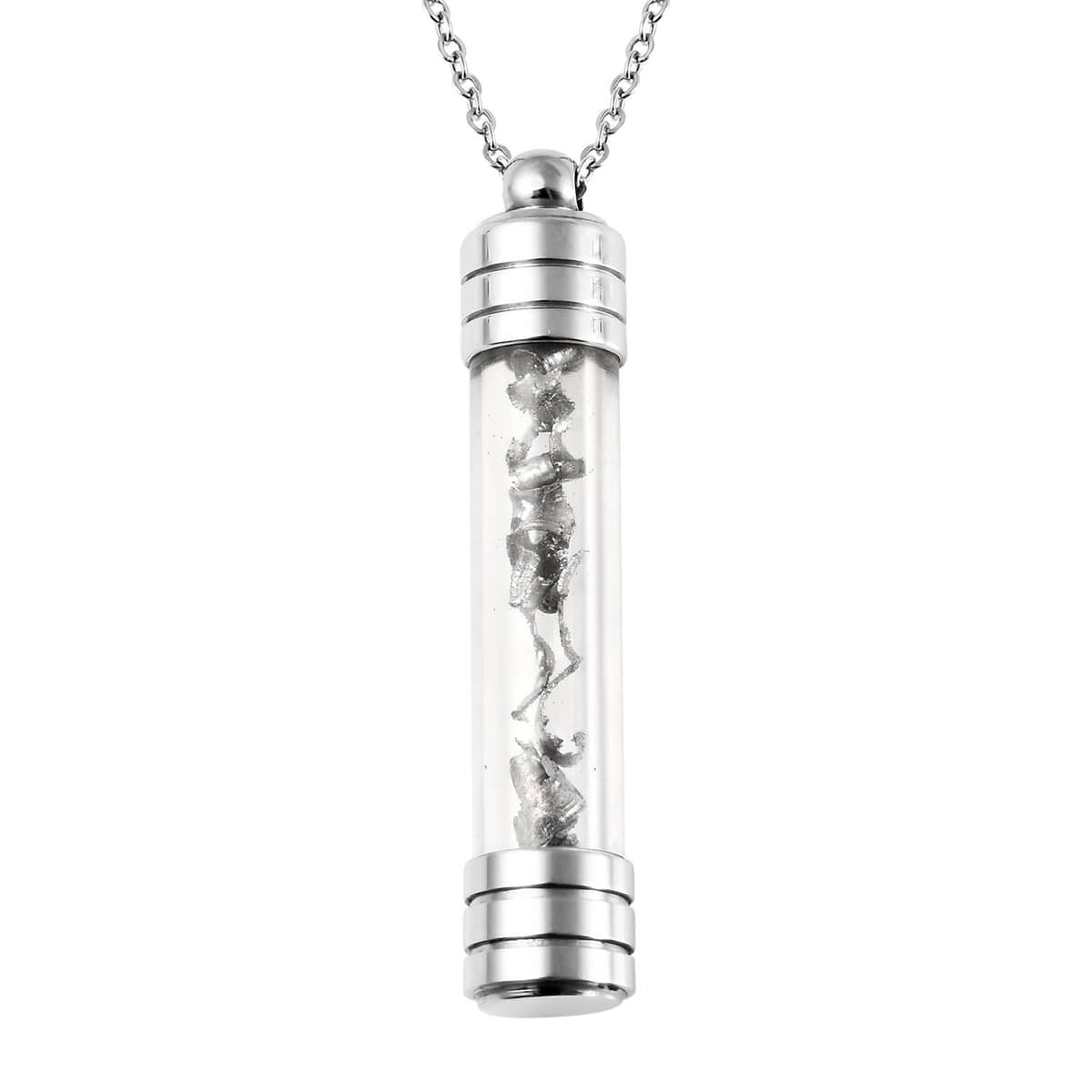 Marvelous Meteorite and Glass Vile Pendant Necklace 20 Inches in Stainless Steel image number 0