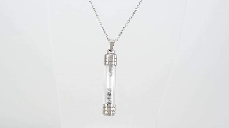 Marvelous Meteorite and Glass Vile Pendant Necklace 20 Inches in Stainless Steel