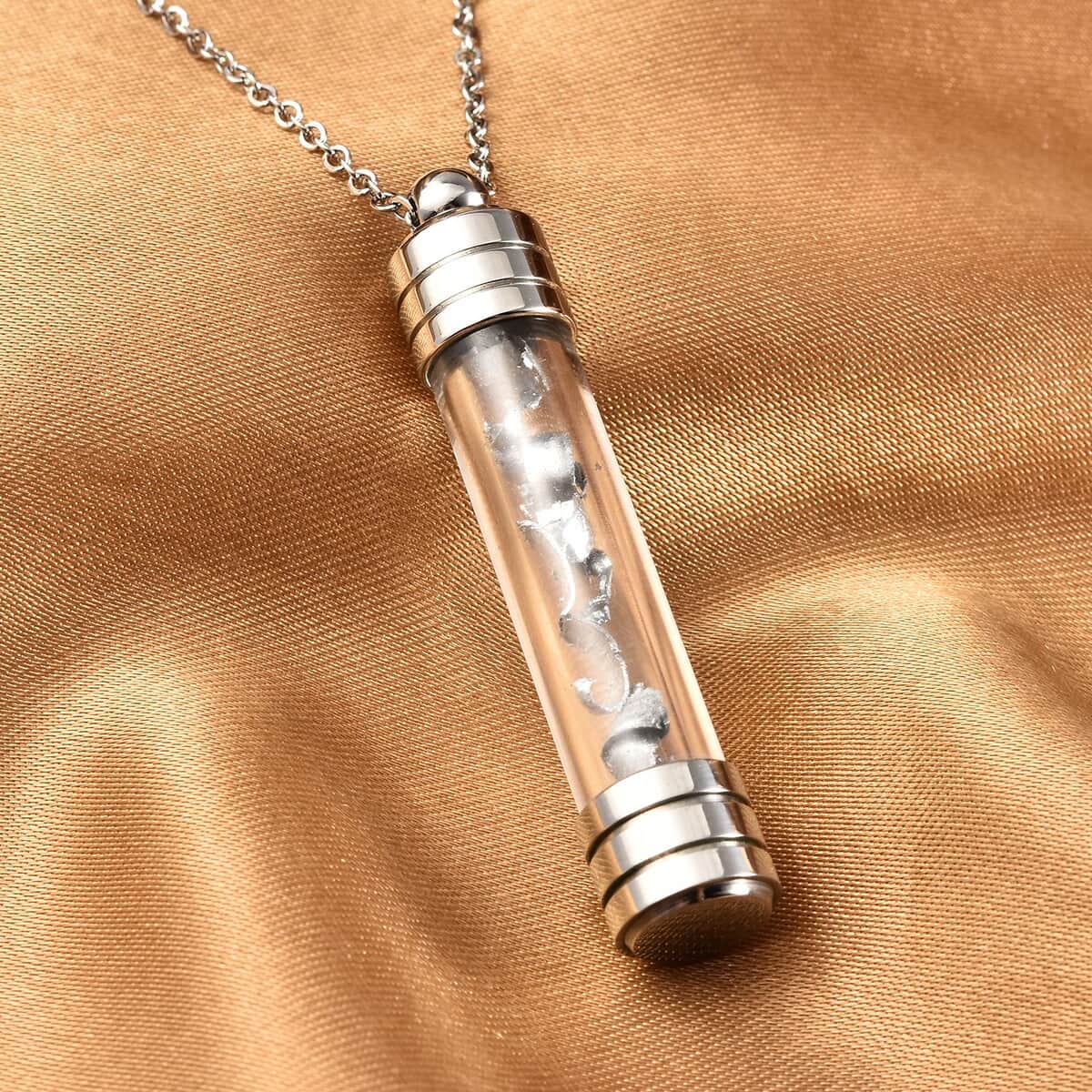 Marvelous Meteorite and Glass Vile Pendant Necklace 20 Inches in Stainless Steel image number 1