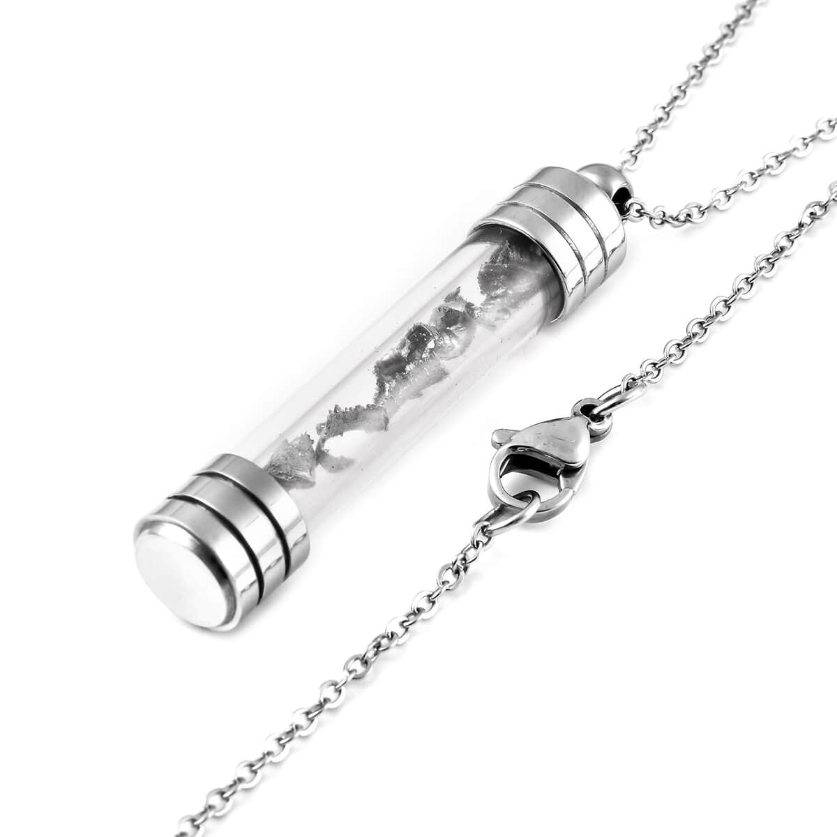 Marvelous Meteorite and Glass Vile Pendant Necklace 20 Inches in Stainless Steel image number 3