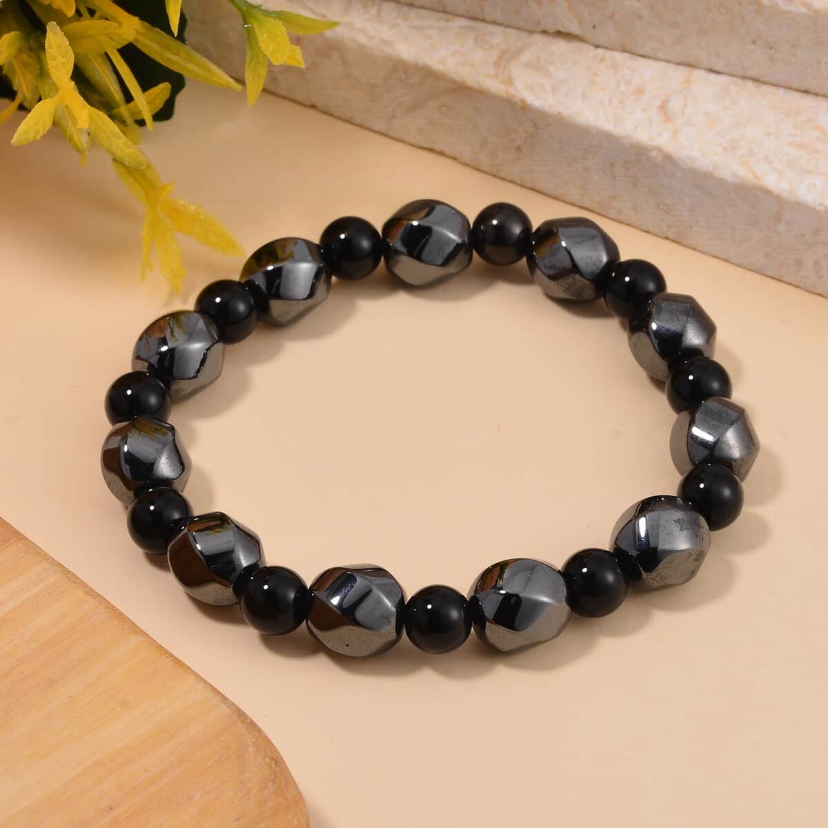 Shungite and Magnetic Hematite Beaded Stretch Bracelet 50.10 ctw image number 1