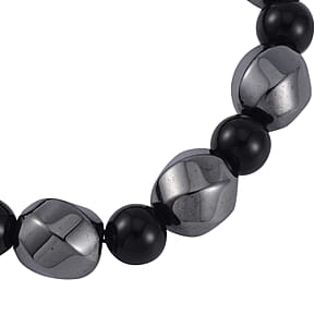 Shungite and Magnetic Hematite 50.10 ctw Beaded Stretch Bracelet 