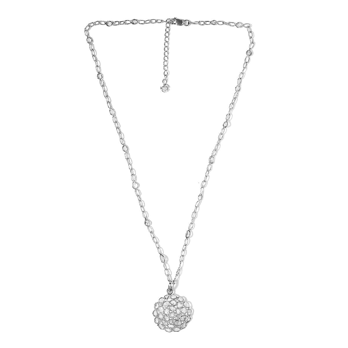 GP Polki Diamond Star Charm Necklace 18-20 Inches in Platinum Over Sterling Silver 4.00 ctw image number 2