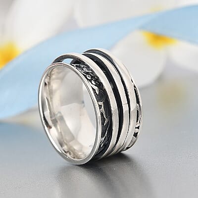 Sterling Silver Anxiety Spinner Ring, Anxiety Ring for Women, Fidget Rings for Anxiety for Women, Stress Relieving Anxiety Ring, Promise Rings (Size 10.0) (4.55 g)