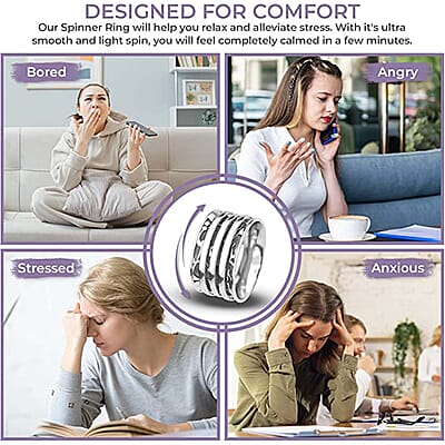 Sterling Silver Anxiety Spinner Ring, Anxiety Ring for Women, Fidget Rings for Anxiety for Women, Stress Relieving Anxiety Ring, Promise Rings (Size 10.0) (4.55 g)