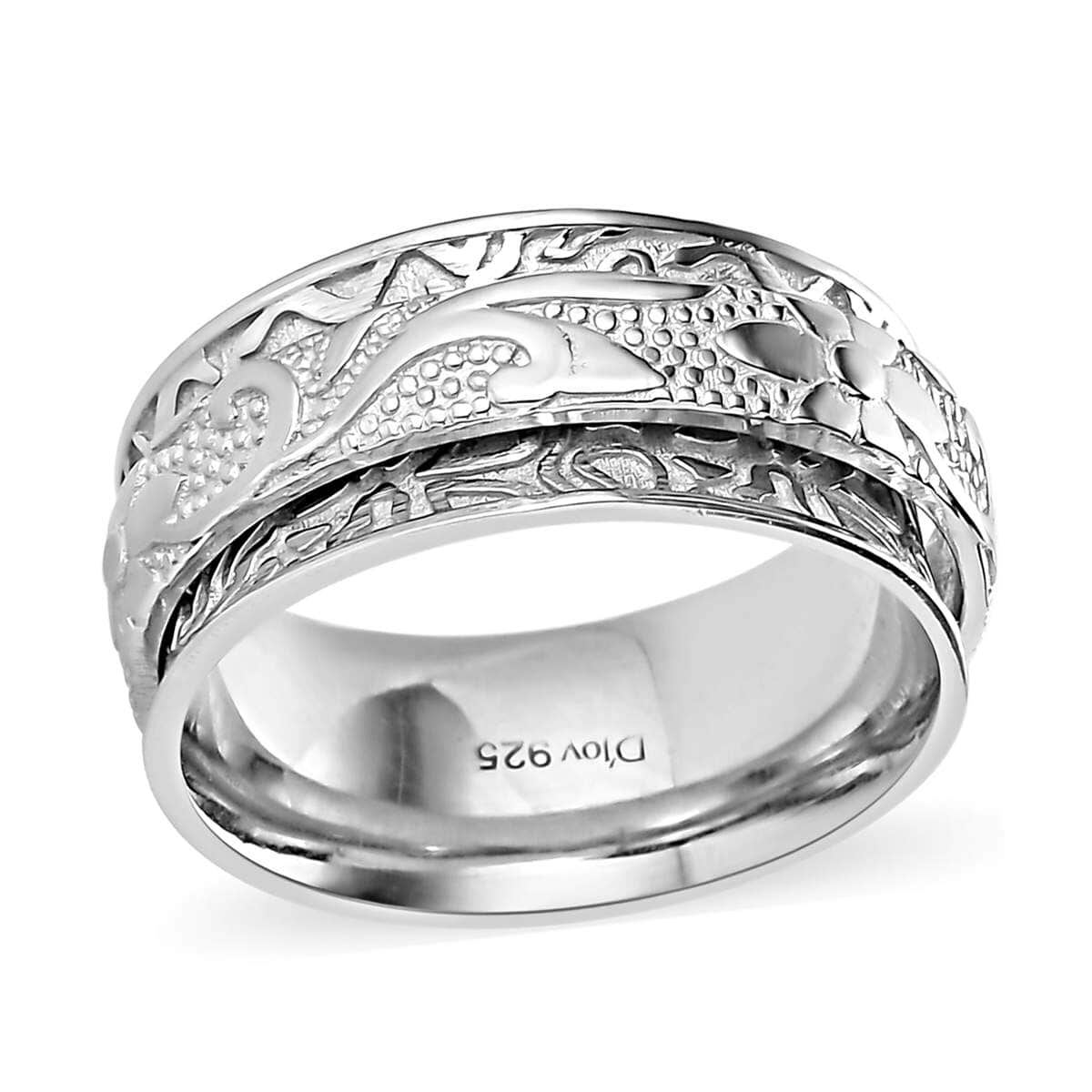 Sterling Silver Floral Spinner Ring, Anxiety Ring for Women, Fidget Rings for Anxiety for Women, Stress Relieving Anxiety Ring (Size 10.0) (4.90 g) image number 0