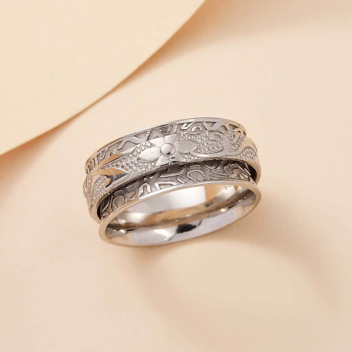 Sterling Silver Floral Spinner Ring, Anxiety Ring for Women, Fidget Rings for Anxiety for Women, Stress Relieving Anxiety Ring (Size 10.0) (4.90 g) image number 4