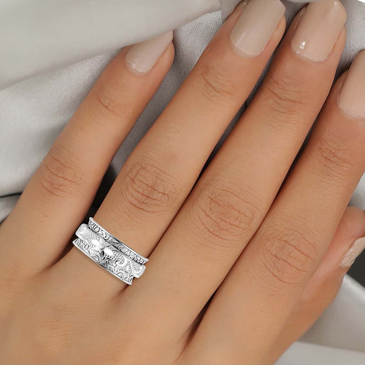 Sterling Silver Floral Spinner Ring, Anxiety Ring for Women, Fidget Rings for Anxiety for Women, Stress Relieving Anxiety Ring (Size 11.0) (4.90 g) image number 2