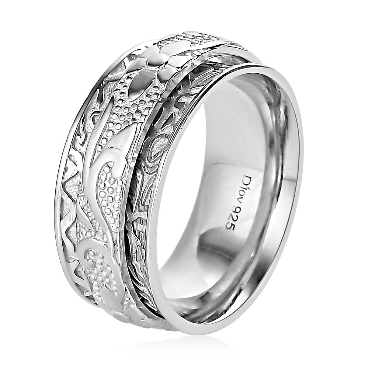 Sterling Silver Floral Spinner Ring, Anxiety Ring for Women, Fidget Rings for Anxiety for Women, Stress Relieving Anxiety Ring (Size 11.0) (4.90 g)