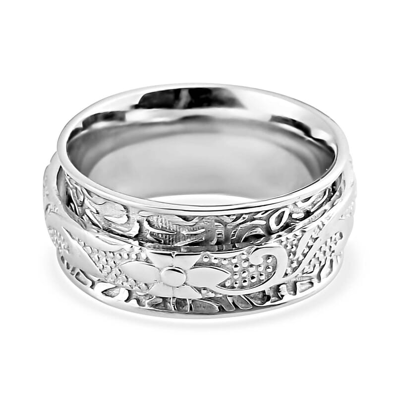 Sterling Silver Floral Spinner Ring, Anxiety Ring for Women, Fidget Rings for Anxiety for Women, Stress Relieving Anxiety Ring (Size 11.0) (4.90 g)