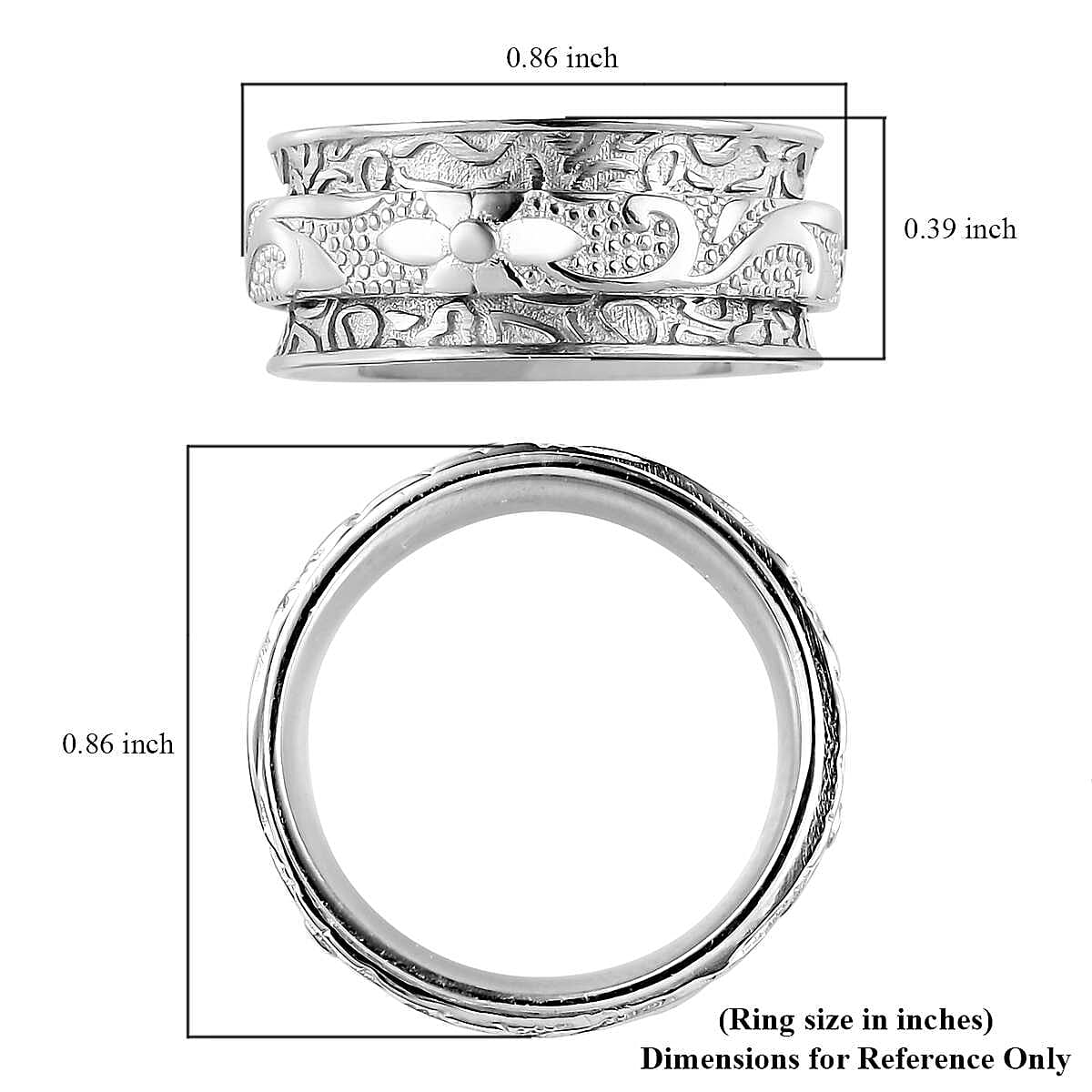 Sterling Silver Floral Spinner Ring, Anxiety Ring for Women, Fidget Rings for Anxiety for Women, Stress Relieving Anxiety Ring (Size 11.0) (4.90 g)