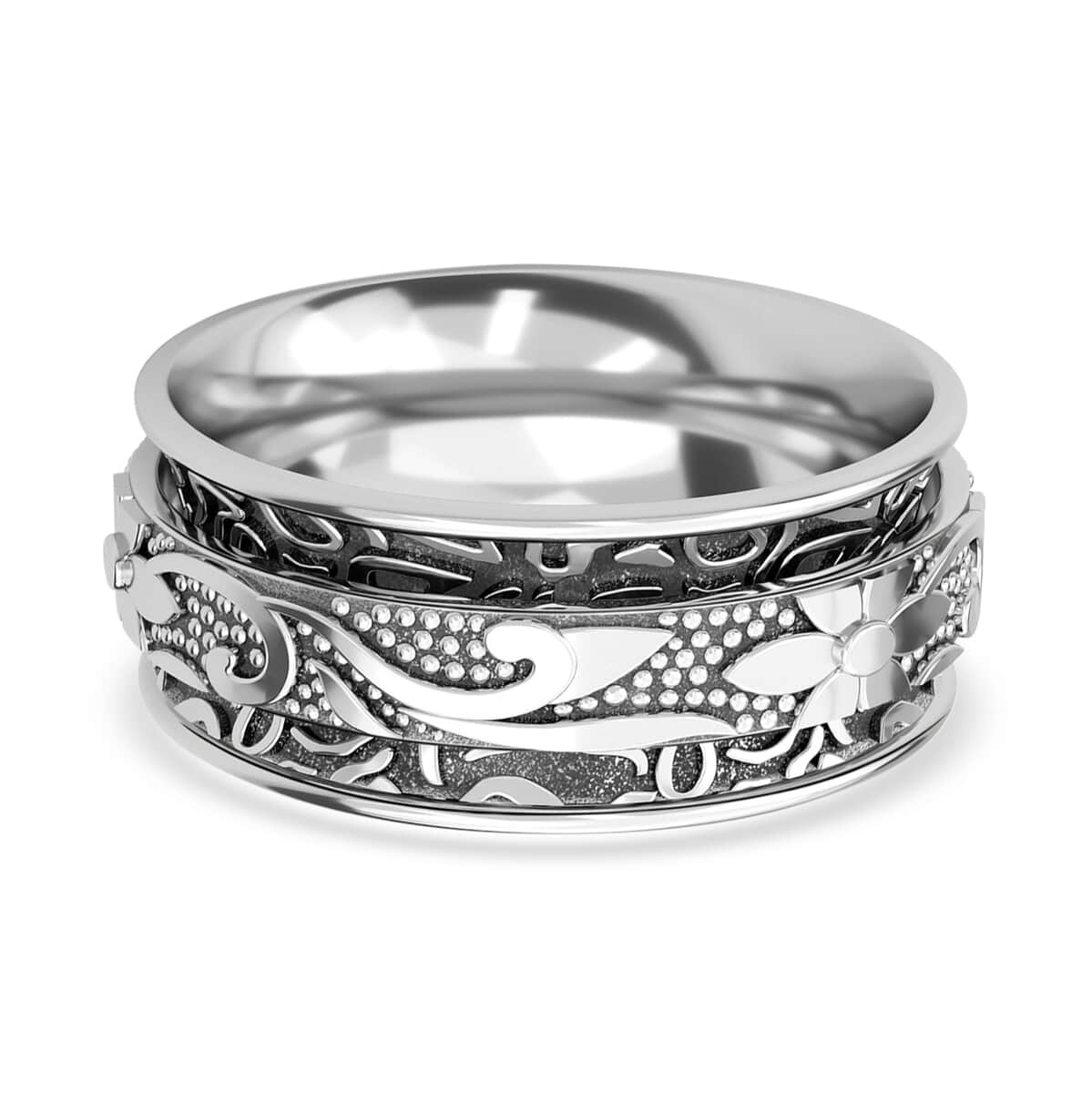 Sterling Silver Floral Spinner Ring, Anxiety Ring for Women, Fidget Rings for Anxiety for Women, Stress Relieving Anxiety Ring (Size 5.0) (4.90 g) image number 6