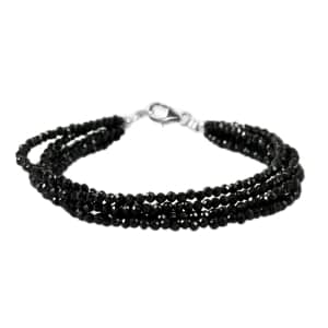 Thai Black Spinel Multi Strand Beaded Bracelet in Sterling Silver (7.25 In) 35.00 ctw