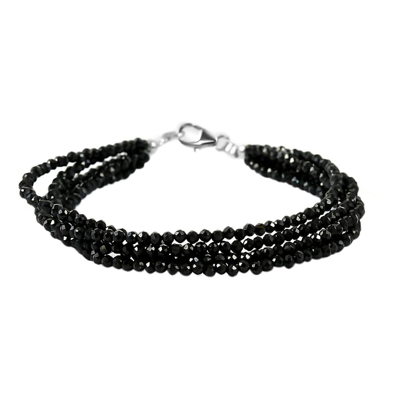 Thai Black Spinel 35.00 ctw Multi Strand Beaded Bracelet in Sterling Silver (7.25 In)