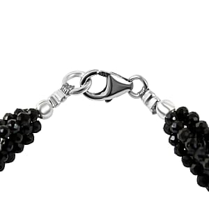Thai Black Spinel 35.00 ctw Multi Strand Beaded Bracelet in Sterling Silver (7.25 In)