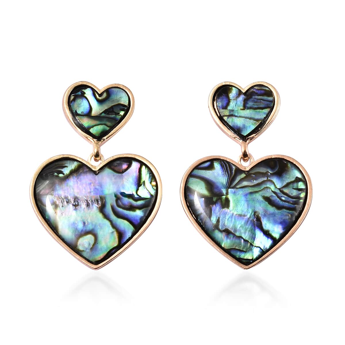 Abalone Shell Heart Earrings in Goldtone image number 0