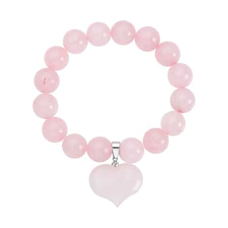 Galilea Rose Quartz Beaded Stretch Bracelet with Heart Charm 183.00 ctw image number 0