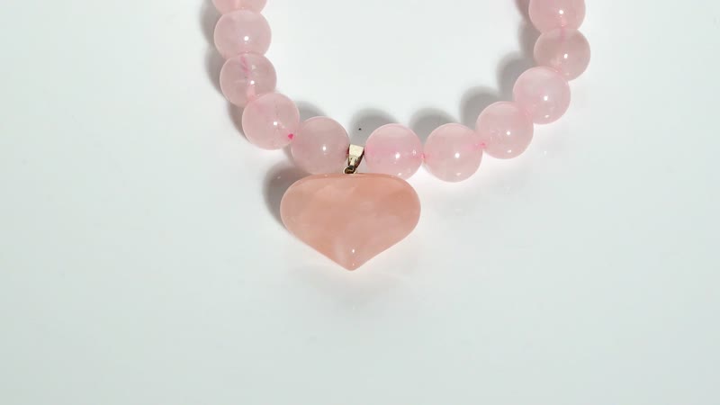 Galilea Rose Quartz Beaded Stretch Bracelet with Heart Charm 183.00 ctw