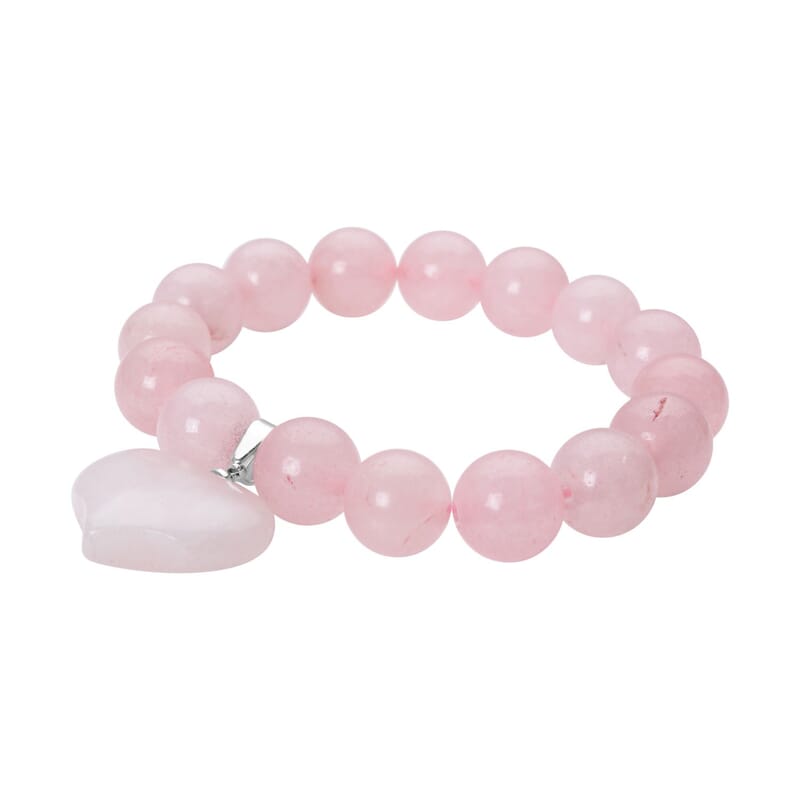 Galilea Rose Quartz 183.00 ctw Beaded Stretch Bracelet with Heart Charm