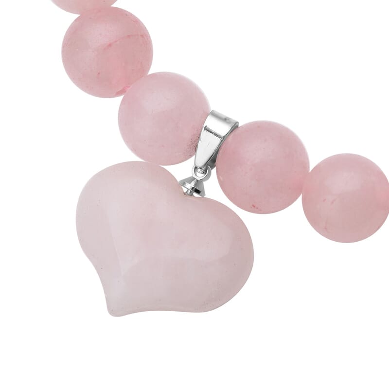 Galilea Rose Quartz 183.00 ctw Beaded Stretch Bracelet with Heart Charm