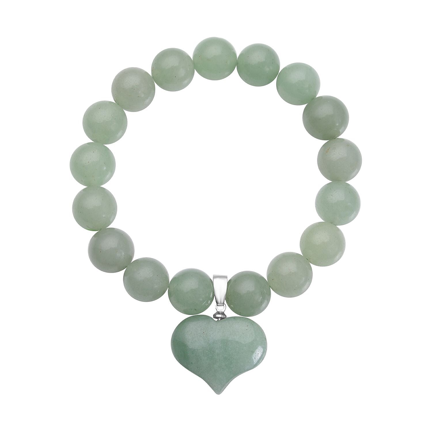 Green Aventurine Beaded Stretch Bracelet with Heart Charm 191.50 ctw