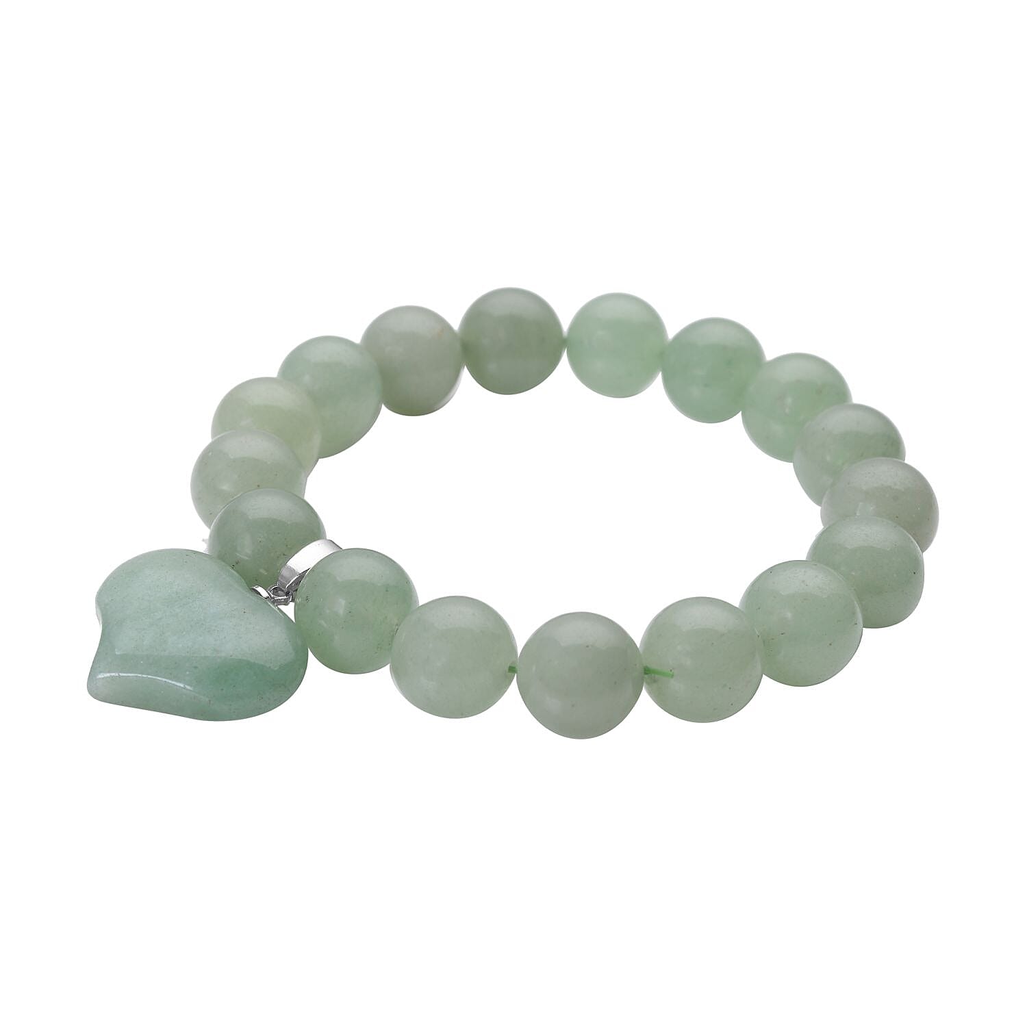 Green Aventurine Beaded Stretch Bracelet with Heart Charm 191.50 ctw