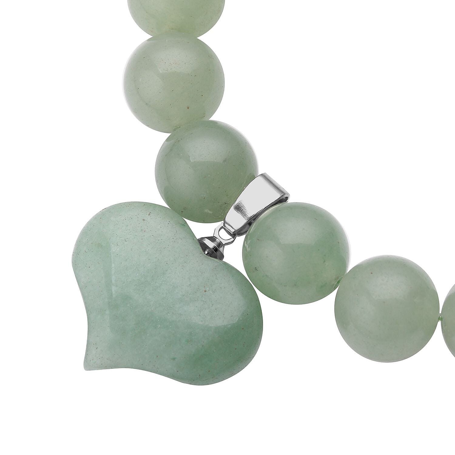 Green Aventurine Beaded Stretch Bracelet with Heart Charm 191.50 ctw