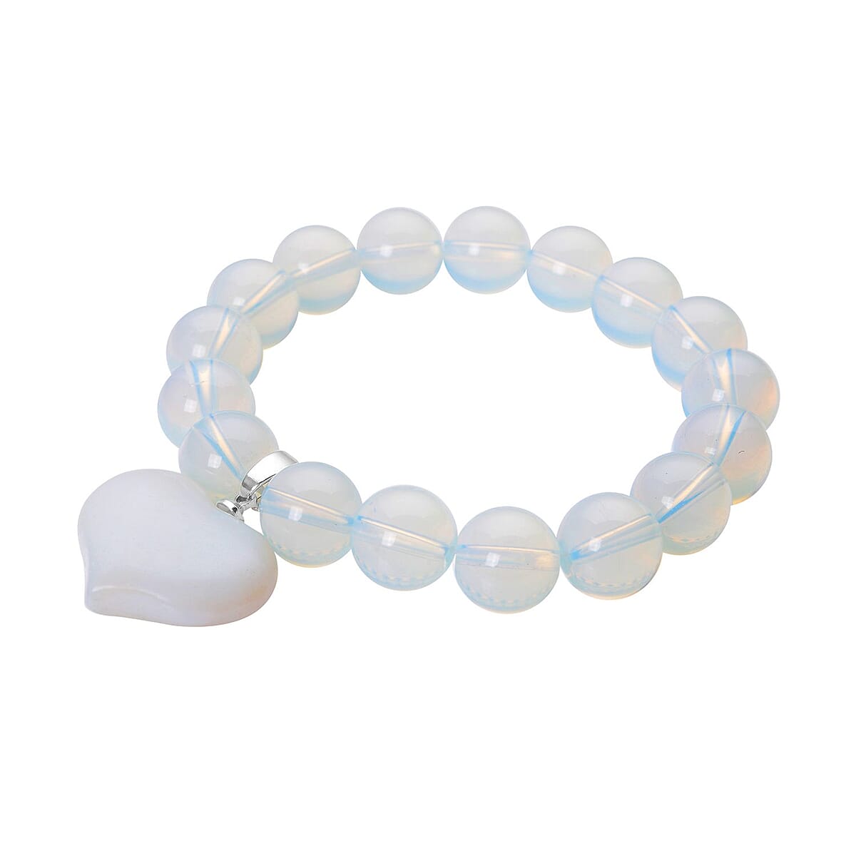 Opalite Beaded Stretch Bracelet with Heart Charm 173.00 ctw image number 2
