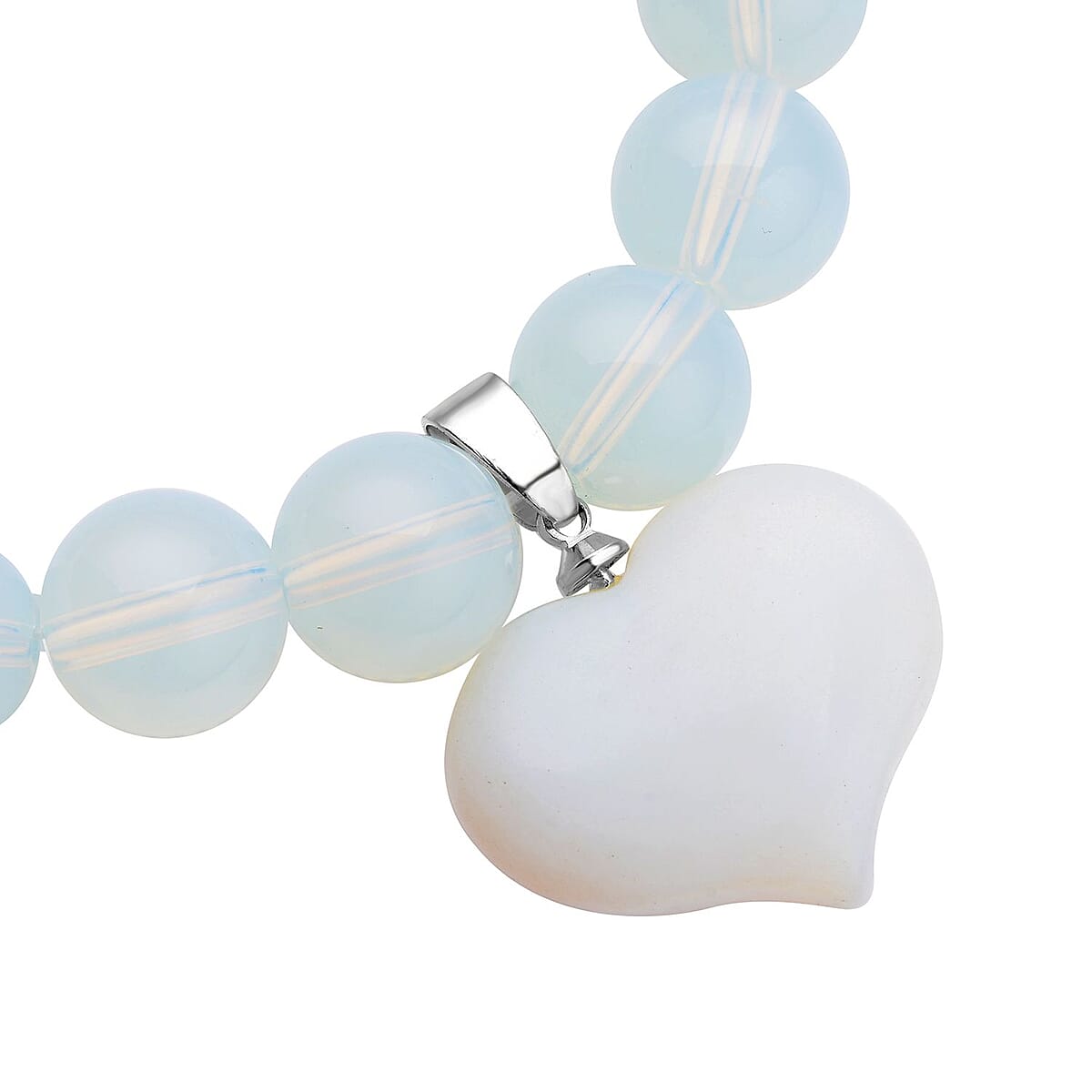 Opalite Beaded Stretch Bracelet with Heart Charm 173.00 ctw image number 3