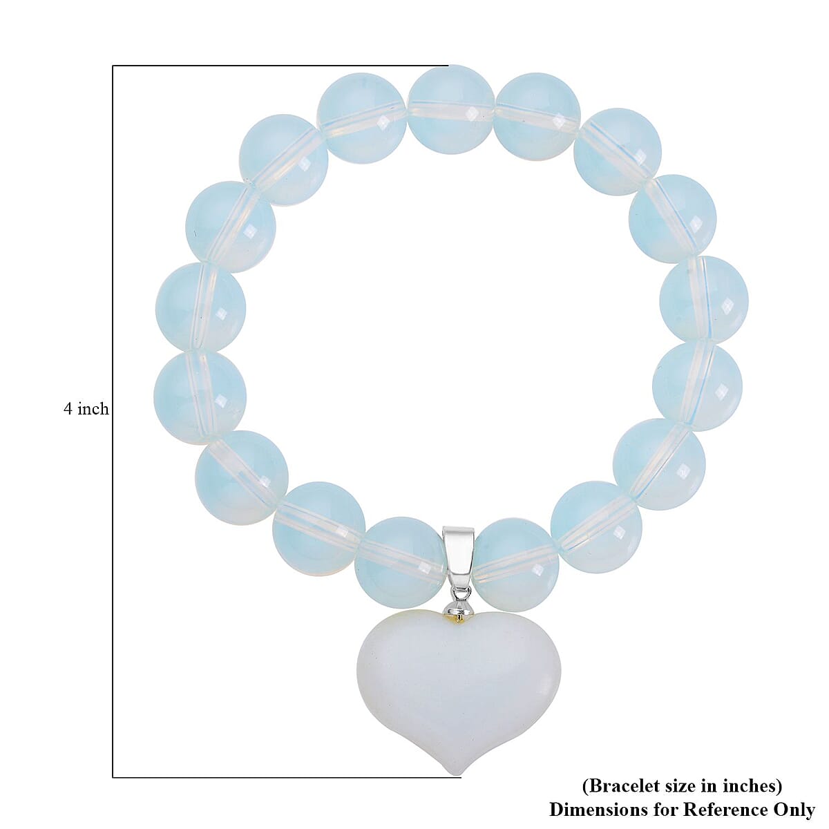 Opalite Beaded Stretch Bracelet with Heart Charm 173.00 ctw image number 4