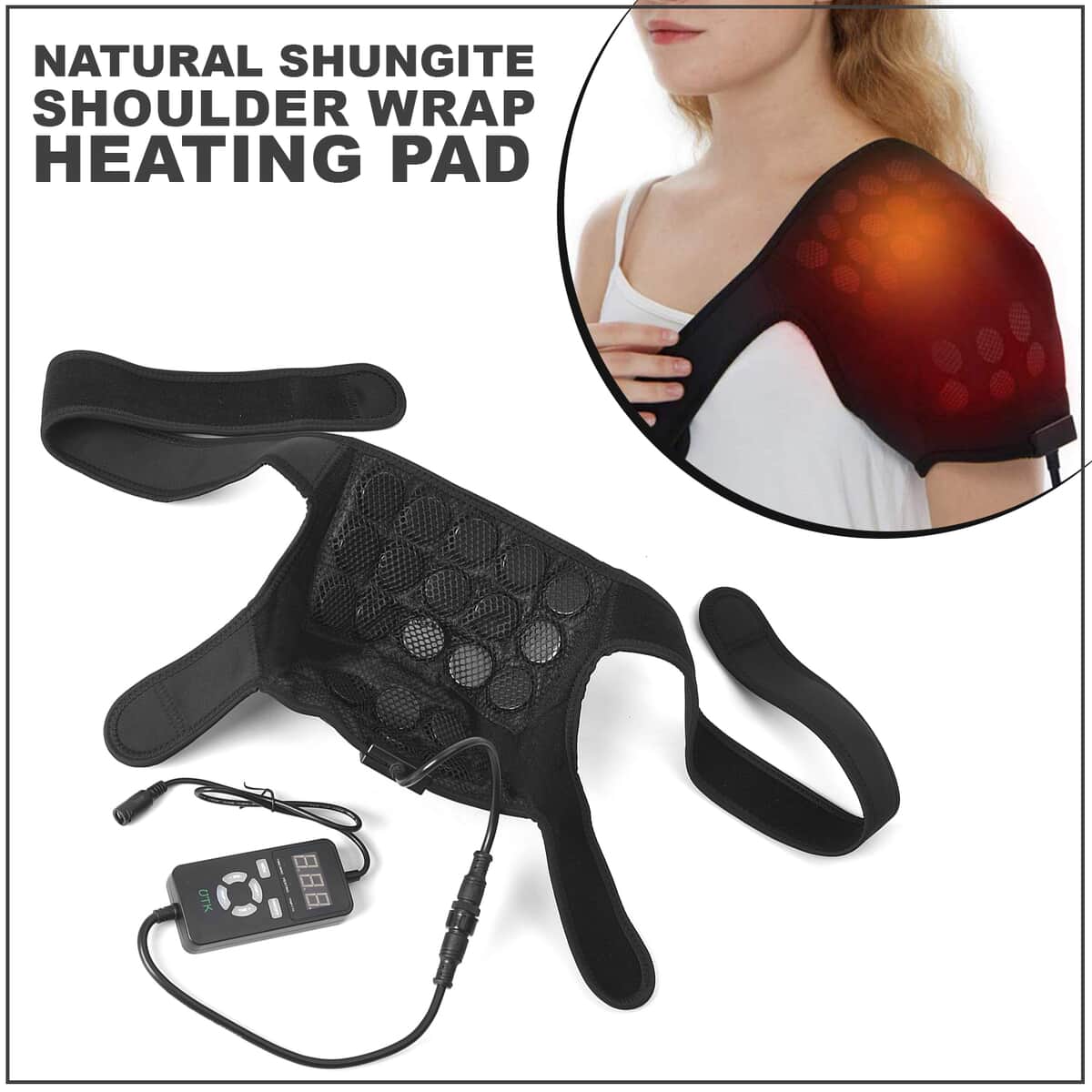 UTK Far Infrared Natural Shungite Shoulder Wrap Heating Pad- Black , Infrared Heat Pad , Best Electric Heating Pad image number 5