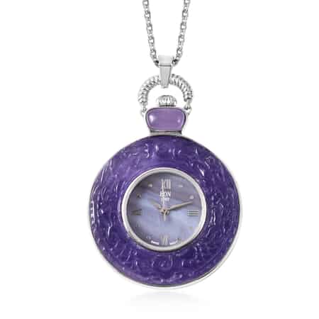 EON 1962 Purple Jade (D) Swiss Movement Sterling Silver Pocket Watch with Stainless Steel Back and Chain (32 in) 115.00 ctw image number 0