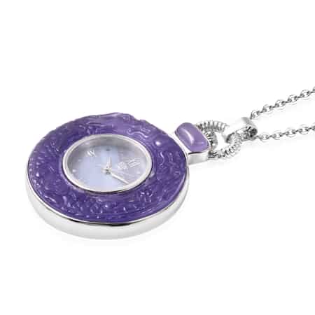 EON 1962 Purple Jade (D) Swiss Movement Sterling Silver Pocket Watch with Stainless Steel Back and Chain (32 in) 115.00 ctw image number 1