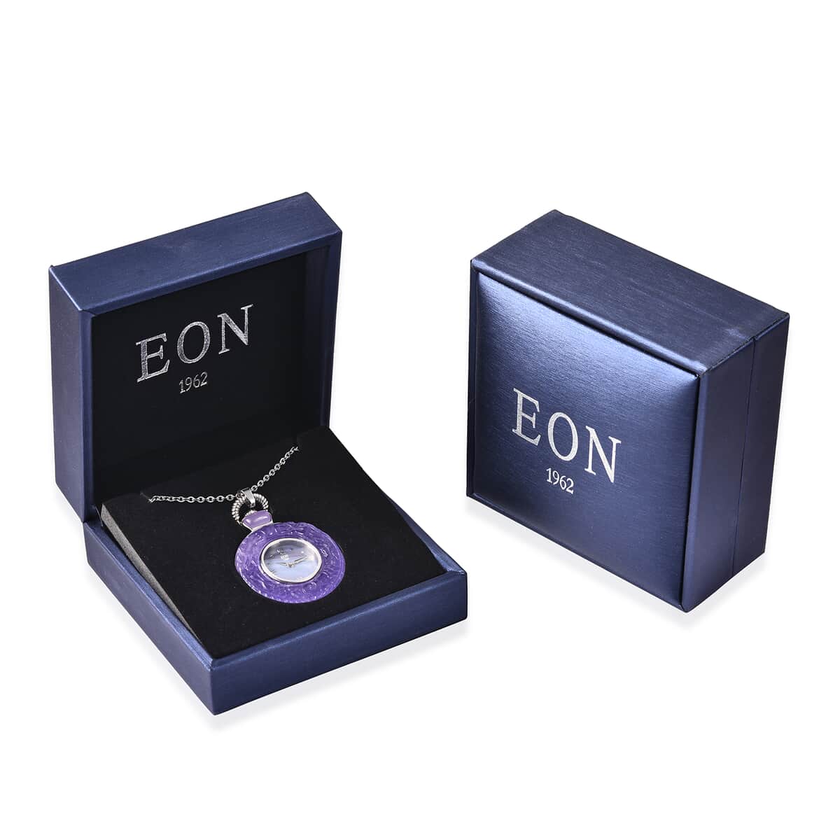 EON 1962 Purple Jade (D) Swiss Movement Sterling Silver Pocket Watch with Stainless Steel Back and Chain (32 in) 115.00 ctw image number 3