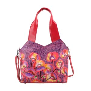 Vivid By SUKRITI Fuchsia 100% Genuine Leather Hand Painted Poppy Flower Shoulder Bag (13x4x9) with Detachable Strap