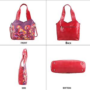 Vivid By SUKRITI Fuchsia 100% Genuine Leather Hand Painted Poppy Flower Shoulder Bag (13x4x9) with Detachable Strap