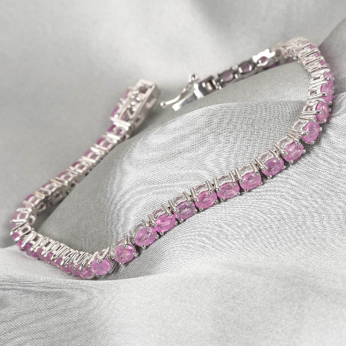 Premium Ilakaka Hot Pink Sapphire (FF) Tennis Bracelet in Platinum Over Sterling Silver (7.25 In) 10.75 ctw image number 1