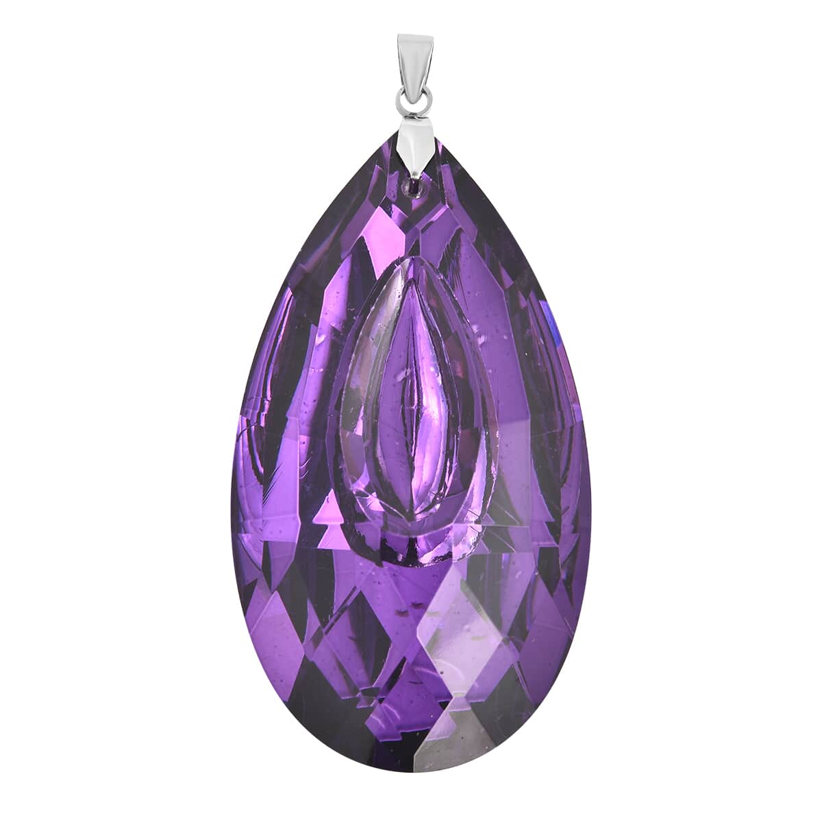 Simulated Amethyst Drop Pendant in Sterling Silver image number 0