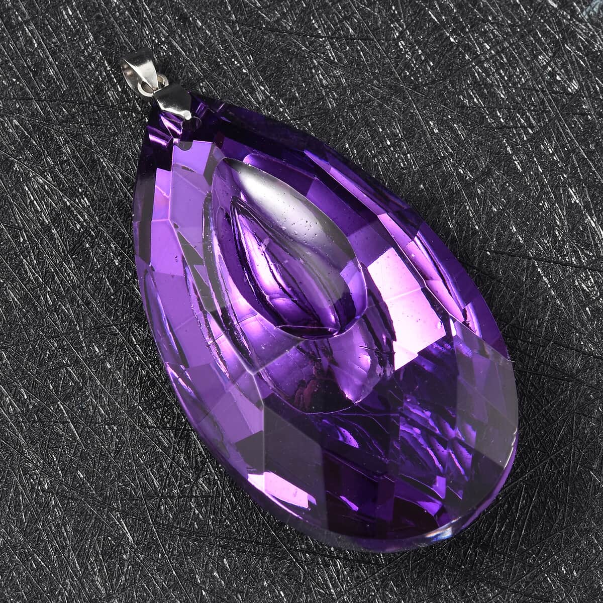 Simulated Amethyst Drop Pendant in Sterling Silver image number 1